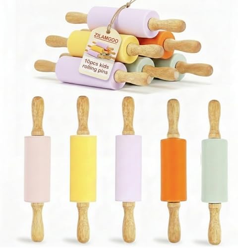 10-Pack 9" Kids Silicone Rolling Pins for Baking & Play
