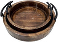 Handmade Round Wooden Serving Tray Set of 2 Rustic Deep Design with