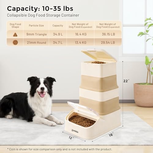 ZOMISIA 30-40lbs First-in, First-out Collapsible Dog Food Storage