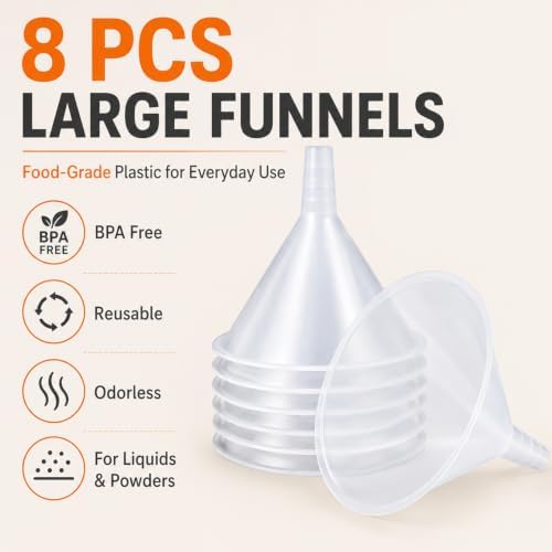 CYEAH 8 Pcs Plastic Funnels, 6 Inch Wide Mouth Large Funnel, Clear