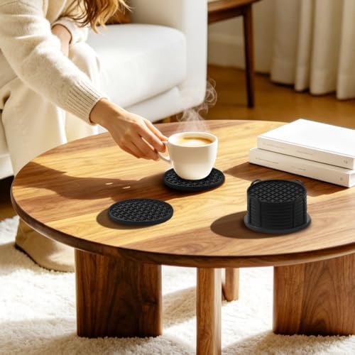TWTLi Silicone Coasters Set of 8 with Holder, 4 Inch Non-Slip