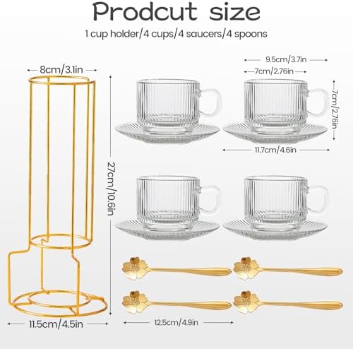 5.4 oz Espresso Cups Set of 4,Stackable Clear Glass Small Coffee Cup