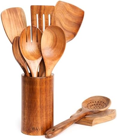 Wave Teak Wood Spatula Set, 9-Piece
