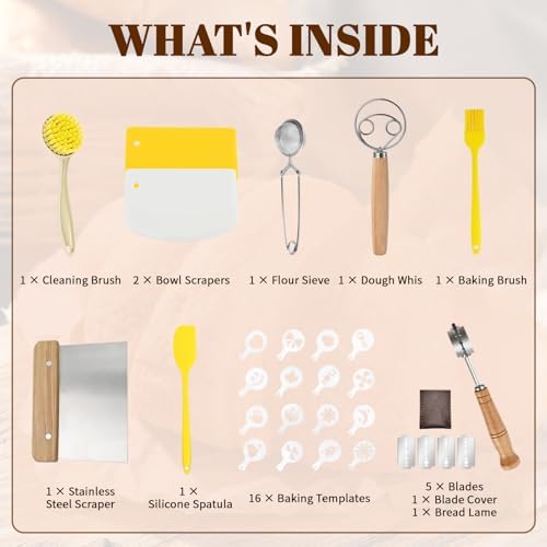 Sourdough Bread Baking Tool Set with Bread Lame & Blades, Bowl Scraper