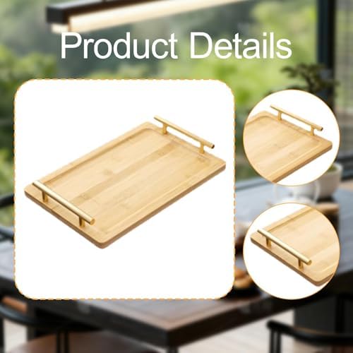 Serving Tray Coffee Table Tray with Metal Handles Rectangular Serving