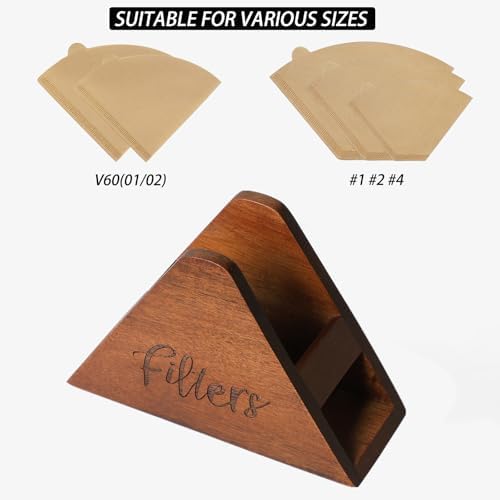 LBEMEY Acacia Wood Coffee Filter Holder, Coffee Bar Decor,Storage for