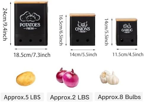 Potato Garlic Onion Storage Set, Set of 3 pieces Metal Kitchen Storage