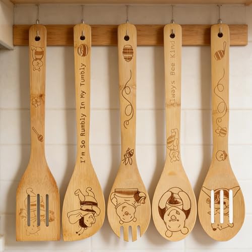 Winie Wooden Spoons for Cooking Set of 5, Pook Baking Kitchen