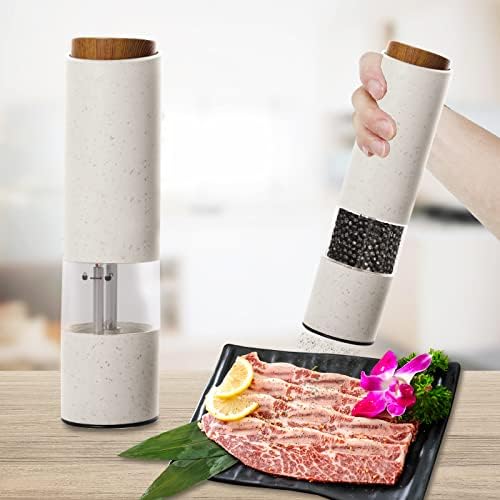 Electric Salt and Pepper Grinder Set, 2pcs, Wheat Straw
