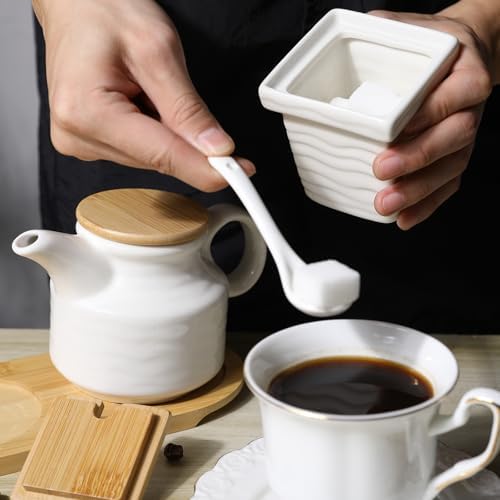 Ceramic Sugar and Creamer Set with Tray,12oz Cream Pitcher,7.5oz Sugar