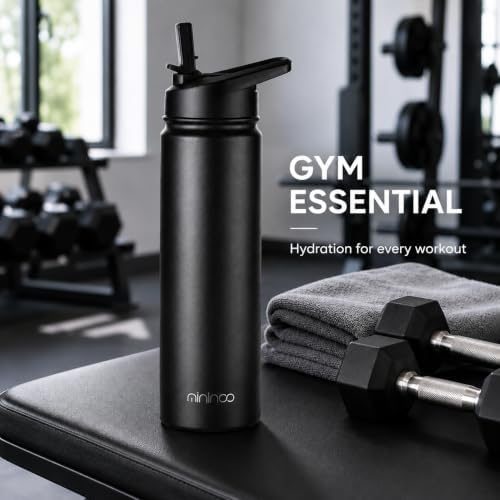 mininoo Insulated Stainless Steel Water Bottle with Straw and Lid for