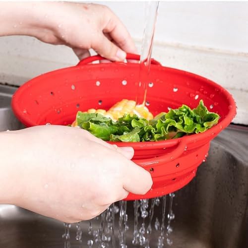 Collapsible Colander, Silicone Food Strainer with Handles Foldable