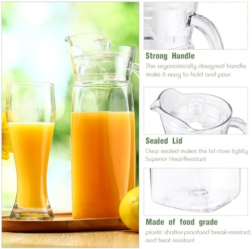 Didaey 4 Pcs 54 oz Plastic Pitcher with Lid Spout, Clear Jug, Diamond