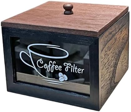 Coffee Filter Holder Wood Filter Paper Storage Box for Counter Coffee