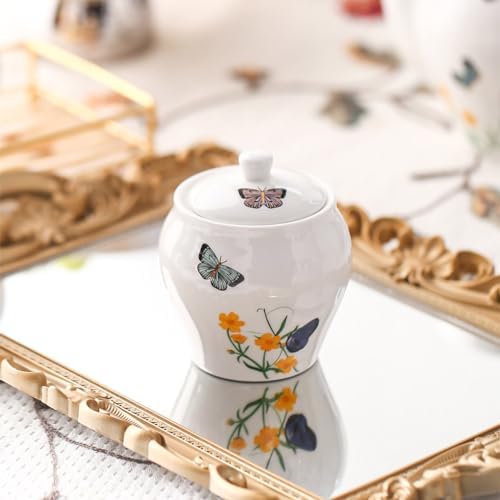 WAIT FLY Butterfly and Flower Ceramic Creamer and Sugar Bowl Set