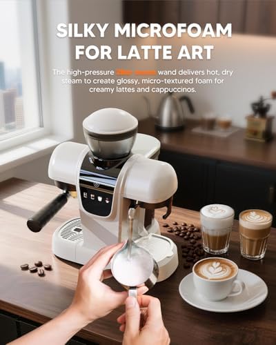 i Cafilas Semi-Automatic Espresso Machine with Grinder, White