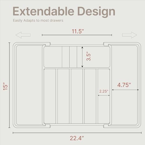 Gray Expandable Utensil Drawer Organizer 2 Pack, Adjustable 13” to
