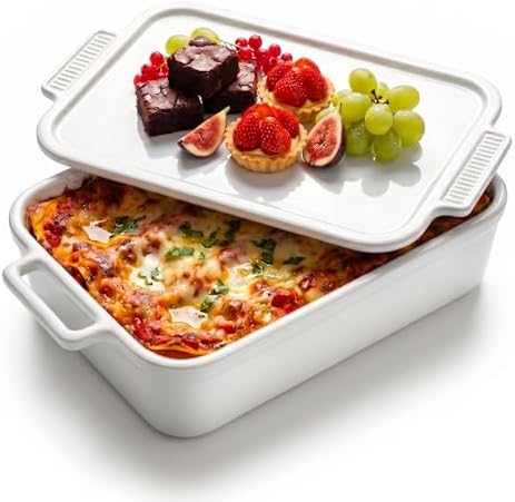 3.4" Deep Ceramic Casserole Dish with 2-in-1Lid, 4.8 QT, 9x13 inch
