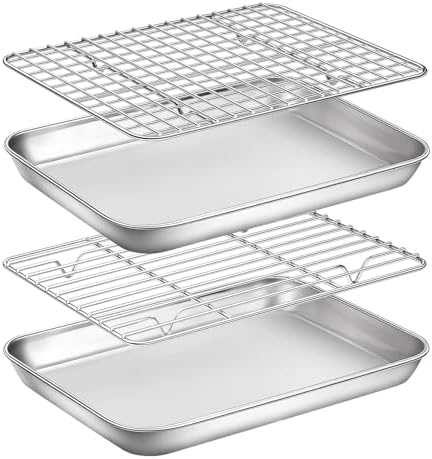 Stainless Steel Baking Sheet Cookie Sheet Pan with Cooling Rack Set of