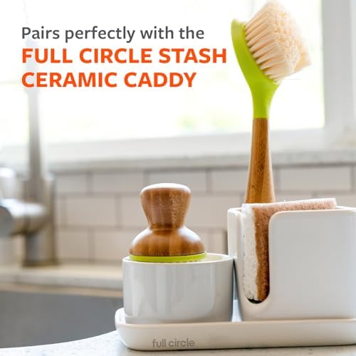 Full Circle Bubbly Palm Brush & Ceramic Soap Dispenser, White