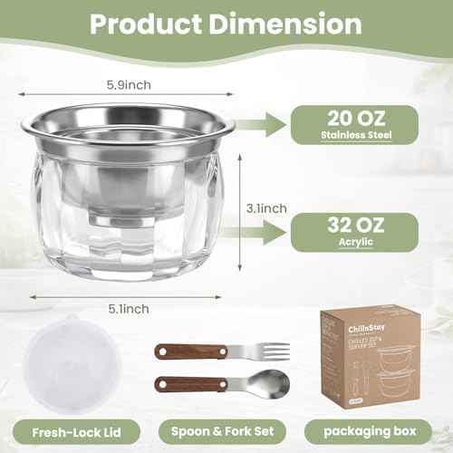 Chilled Dip Bowls with Lids, 2-Pack Dip Bowl with Ice Holder