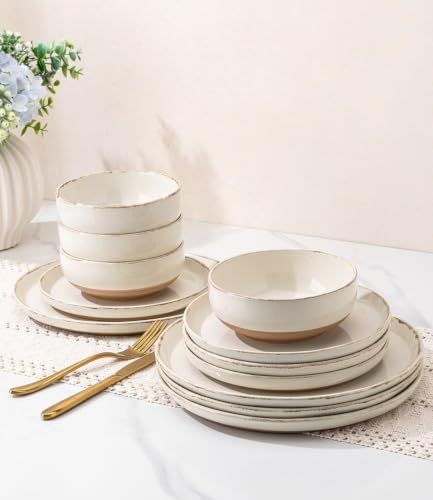 AmorArc Dinnerware Sets for 8, 24 Pieces Ceramic Plates and Bowls Set