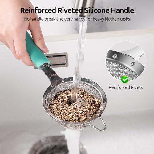 U-Taste Fine Mesh Strainer, 18/8 Stainless Steel Sieve 30 Mesh, S/Aqua