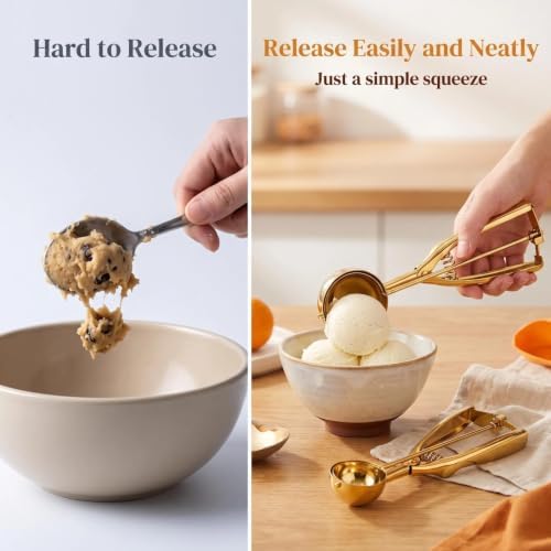 Gold Ice cream spoon,3Pcs Cookie Scoop Set,Stainless steel ice cream