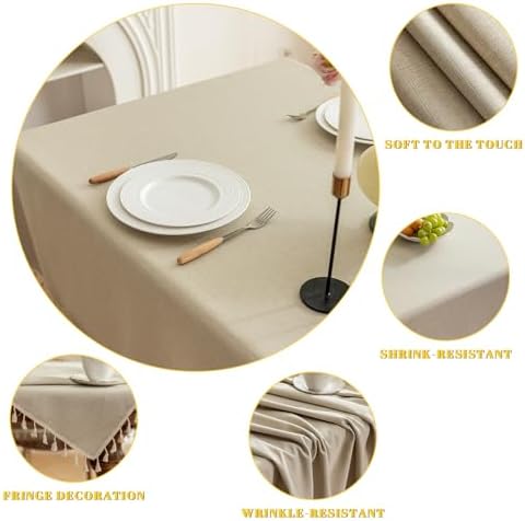 Heavyweight Polyester Square Tablecloth with Tassels, Warm Beige, 55 x