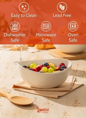 Sweese 42oz Porcelain Serving Bowls - Set of 4, 8-Inch White Bowls for