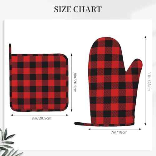 Buffalo Plaid Black and Red Oven Mitts and Pot Holders Set, 4pcs Black