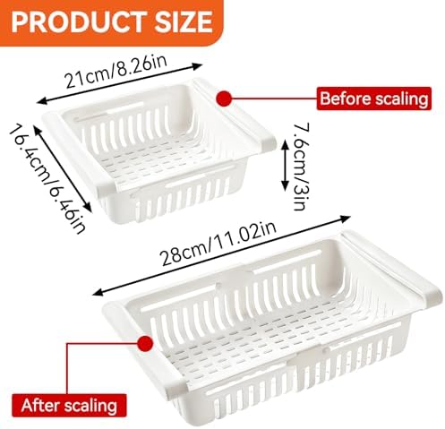 Cyrank Fridge Drawer Organizer, Adjustable Drawer for Fridge Pull-Out