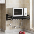 Wall Mount Microwave Shelf with 6 Hooks, Black