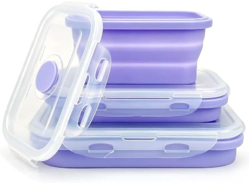 Purple Collapsible Meal Prep Containers Camping Bowls Silicone Bento