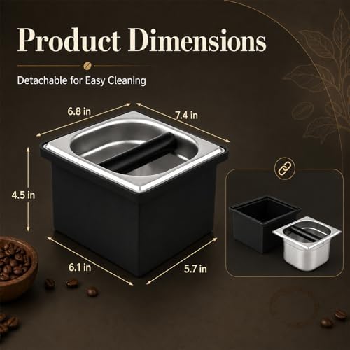 Espresso Knock Box, Stainless Steel Coffee Grounds Bin