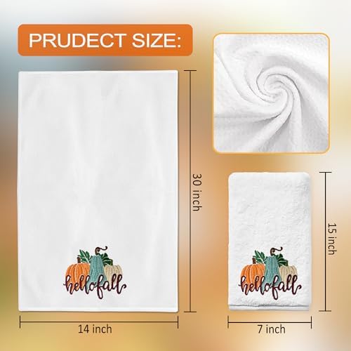 Cotton Embroidered Pumpkin Kitchen Towel Set of 2 - Autumn