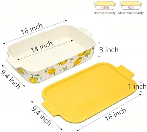 9x13 Ceramic Lemon Casserole Dish with Lid