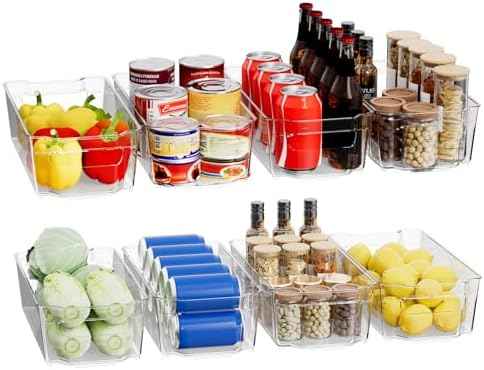 Clear Fridge Organizer, Refrigerator Organizer Bins with Handle, Freezer, Kitchen Cabinet, Pantry Organization, BPA Free Fridge Organizers (12.4 inch 8 Pack)