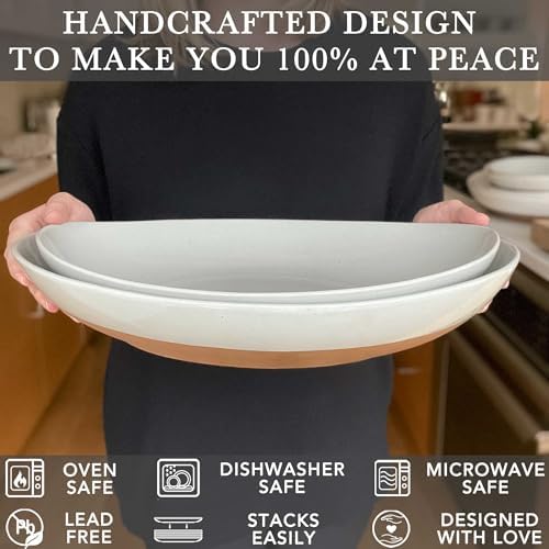 MORA Ceramic Large Serving Bowls- Set of 2 Oval Platters for Entertaining. Modern Kitchen Dishes for Dinner, Fruit, Salad, Turkey, etc. Oven, Dishwasher Safe, 55/35 oz, 13.5" / 11.8" - Vanilla White