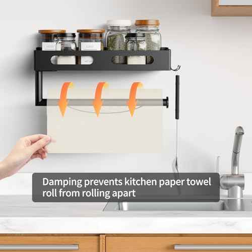 Wall-Mount Paper Towel Holder with Shelf, Matte Black