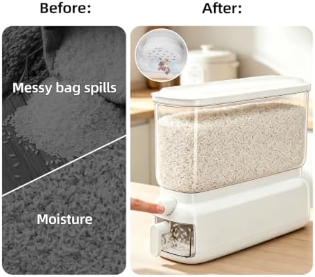 JOYZAN Slim Rice Dispenser 11Lbs Clear Airtight Rice Storage