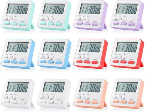 Weewooday 12 Pcs Digital Magnetic Kitchen Timers, Pastel Colors