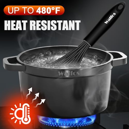 Walfos 3-Piece Silicone Whisk Set, Black