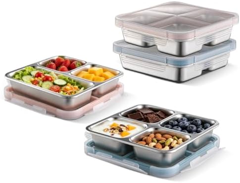 Tanjiae 25oz Stainless Steel Snack Box, Multi-Compartment Bento Boxes