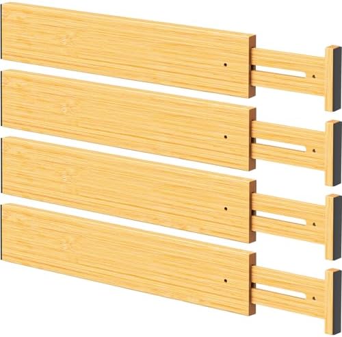 Bamboo Drawer Dividers Organizers, 2.56" High, 17"-21.8" Adjustable