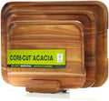Acacia Wood Cutting Board Set of 3 with Stand, Non Toxic