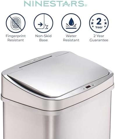 Ninestars 13 Gallon Touchless Stainless Steel Trash Can