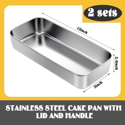 Funnymoom 2 Pcs Large Stainless Steel Cake Pan 13" x 5" Rectangle
