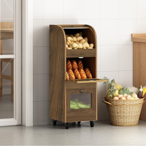 3-Tier Potato & Onion Storage Bin with Wheels,Ventilated Bread
