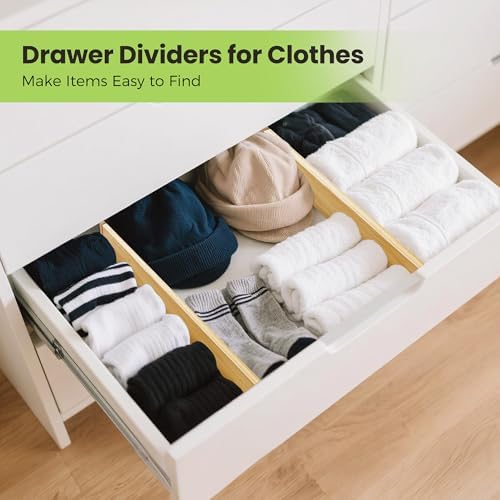 Fyvva Drawer Organizer, Spring-Loaded Expandable Bamboo Dividers